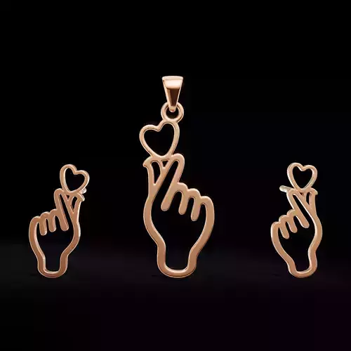 Finger Heart Jewelry Collection 3D Models of Pendant and Earring