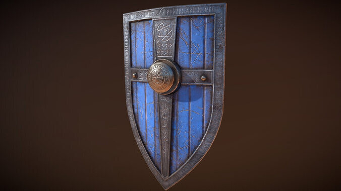 Viking Old Shield with Runes Low-poly 3D model