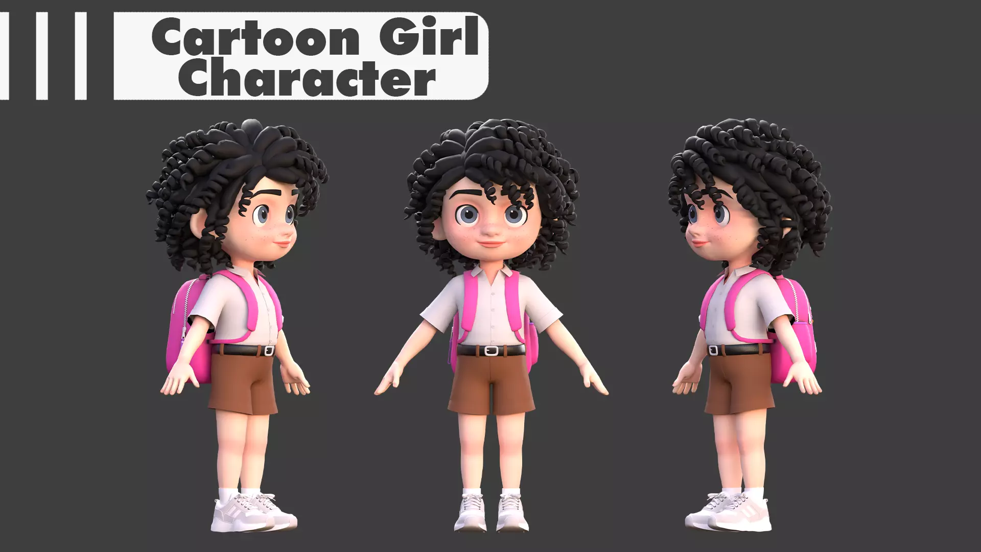 Cartoon Girl Character Low-poly 3D model_2