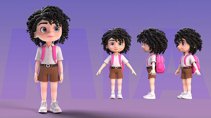 Mia Cartoon Girl Character Low-poly 3D model