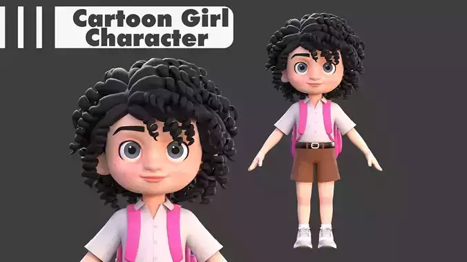 Cartoon Girl Character Low-poly 3D model