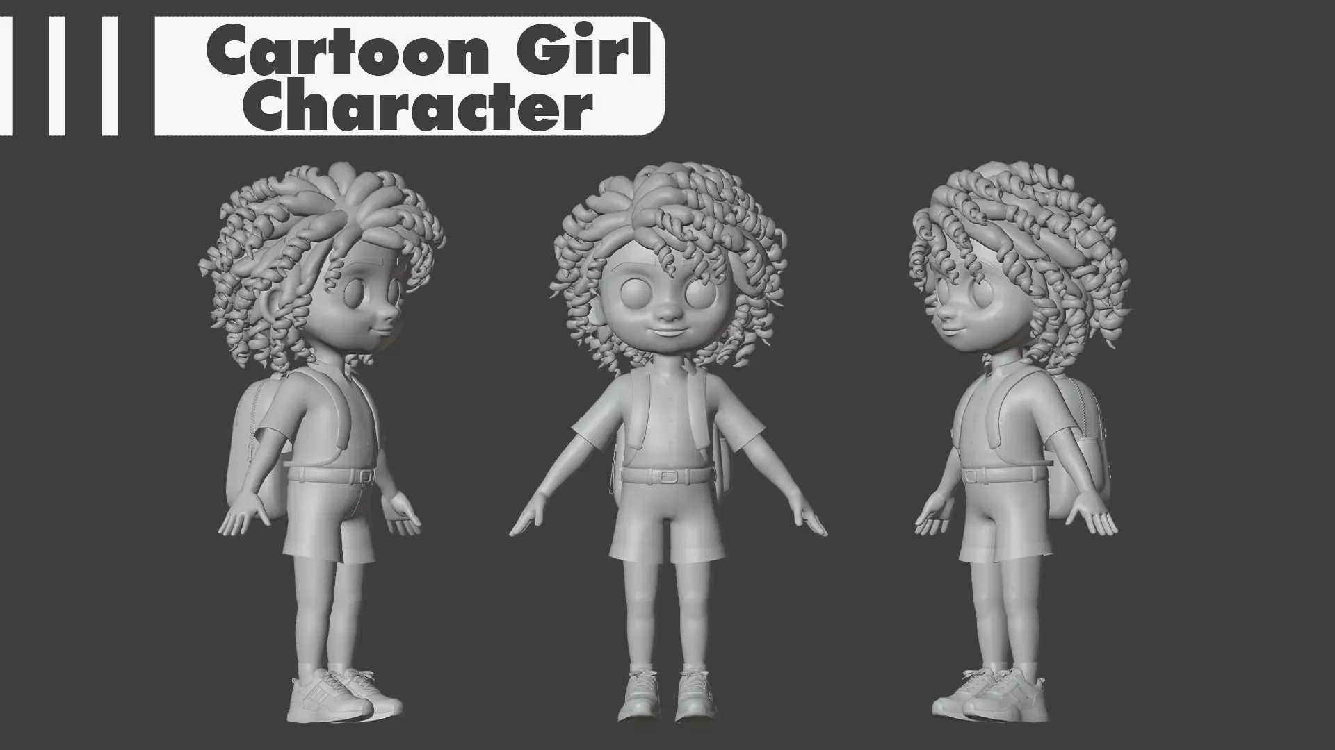 Cartoon Girl Character Low-poly 3D model_4