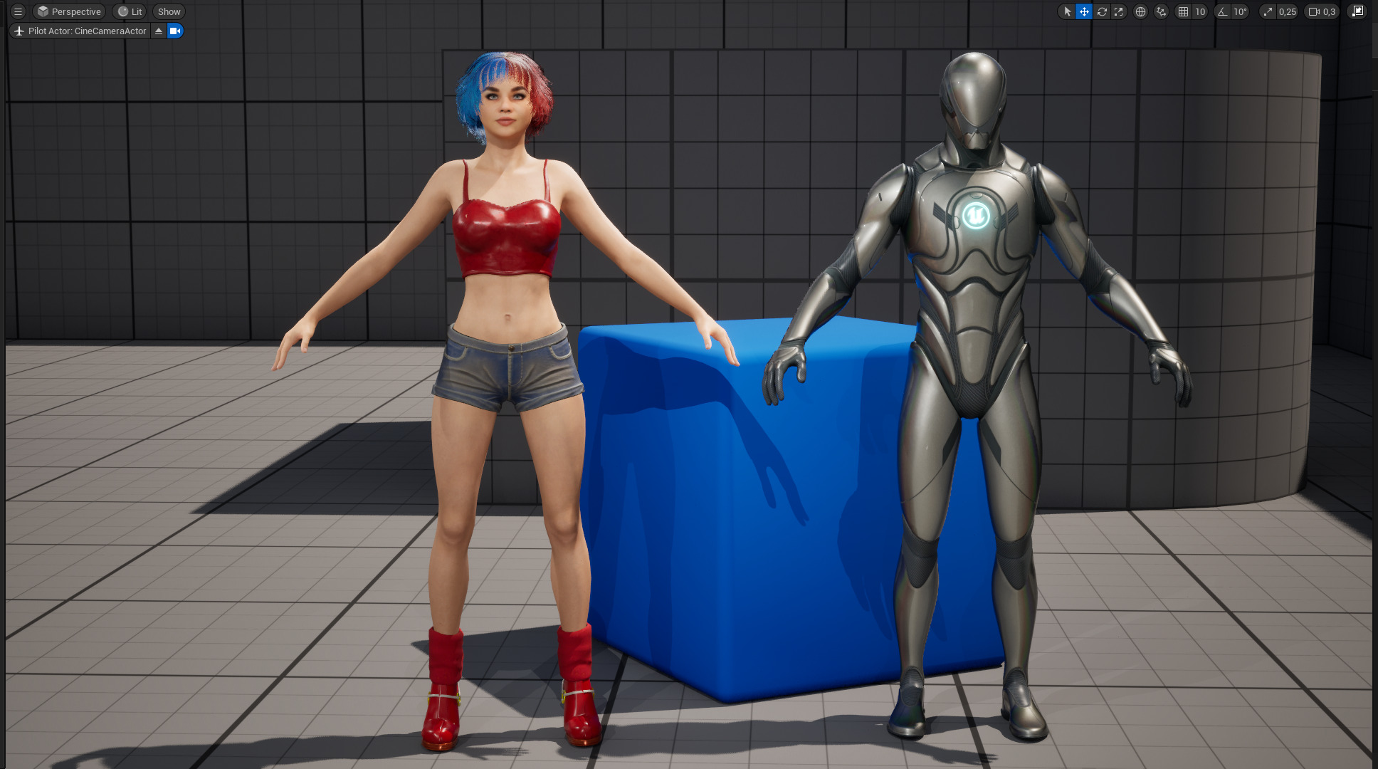 Crazy Realistic Teen Girl Red Blue Hair Quine Low-poly 3D model_23