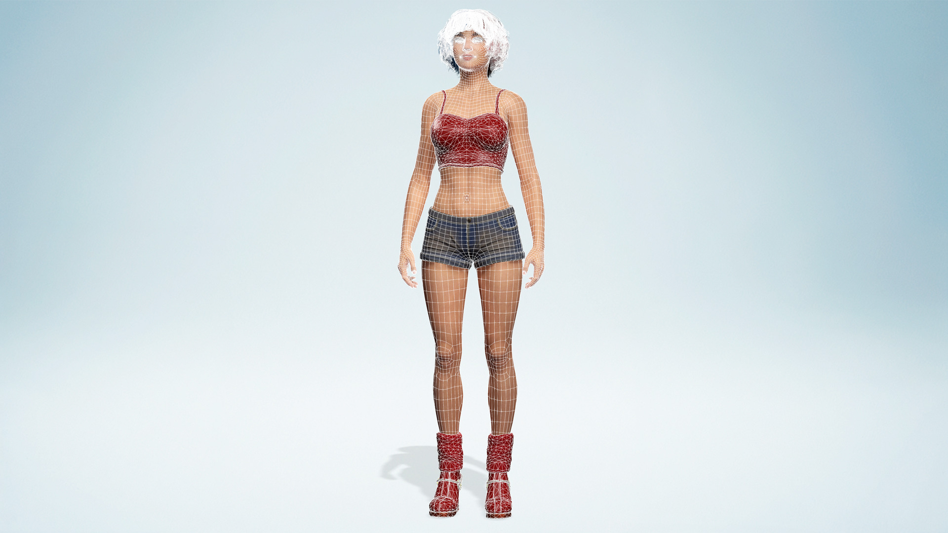 Crazy Realistic Teen Girl Red Blue Hair Quine Low-poly 3D model_25