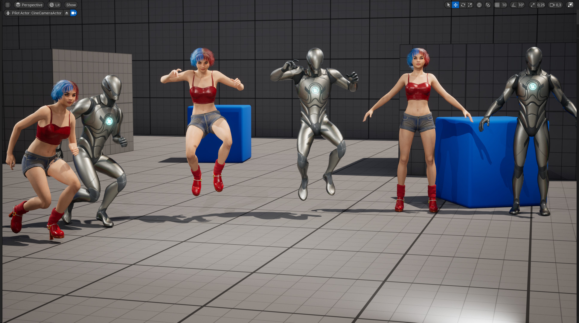 Crazy Realistic Teen Girl Red Blue Hair Quine Low-poly 3D model_21