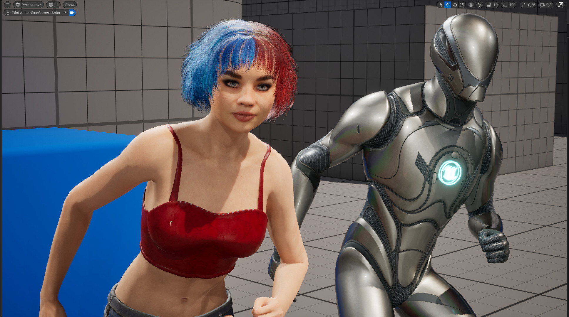 Crazy Realistic Teen Girl Red Blue Hair Quine Low-poly 3D model_22