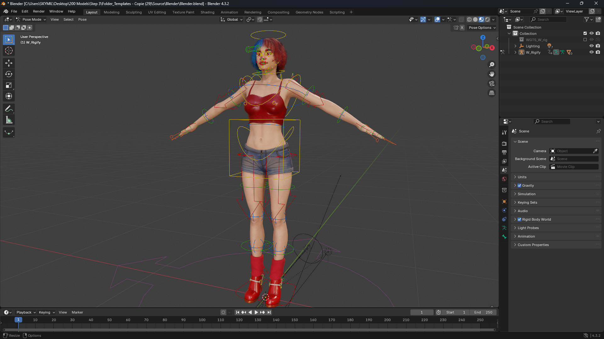 Crazy Realistic Teen Girl Red Blue Hair Quine Low-poly 3D model_14