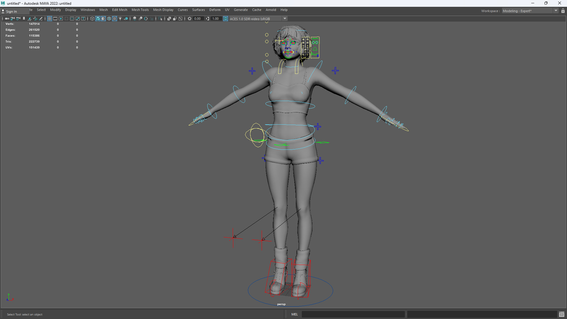 Crazy Realistic Teen Girl Red Blue Hair Quine Low-poly 3D model_19