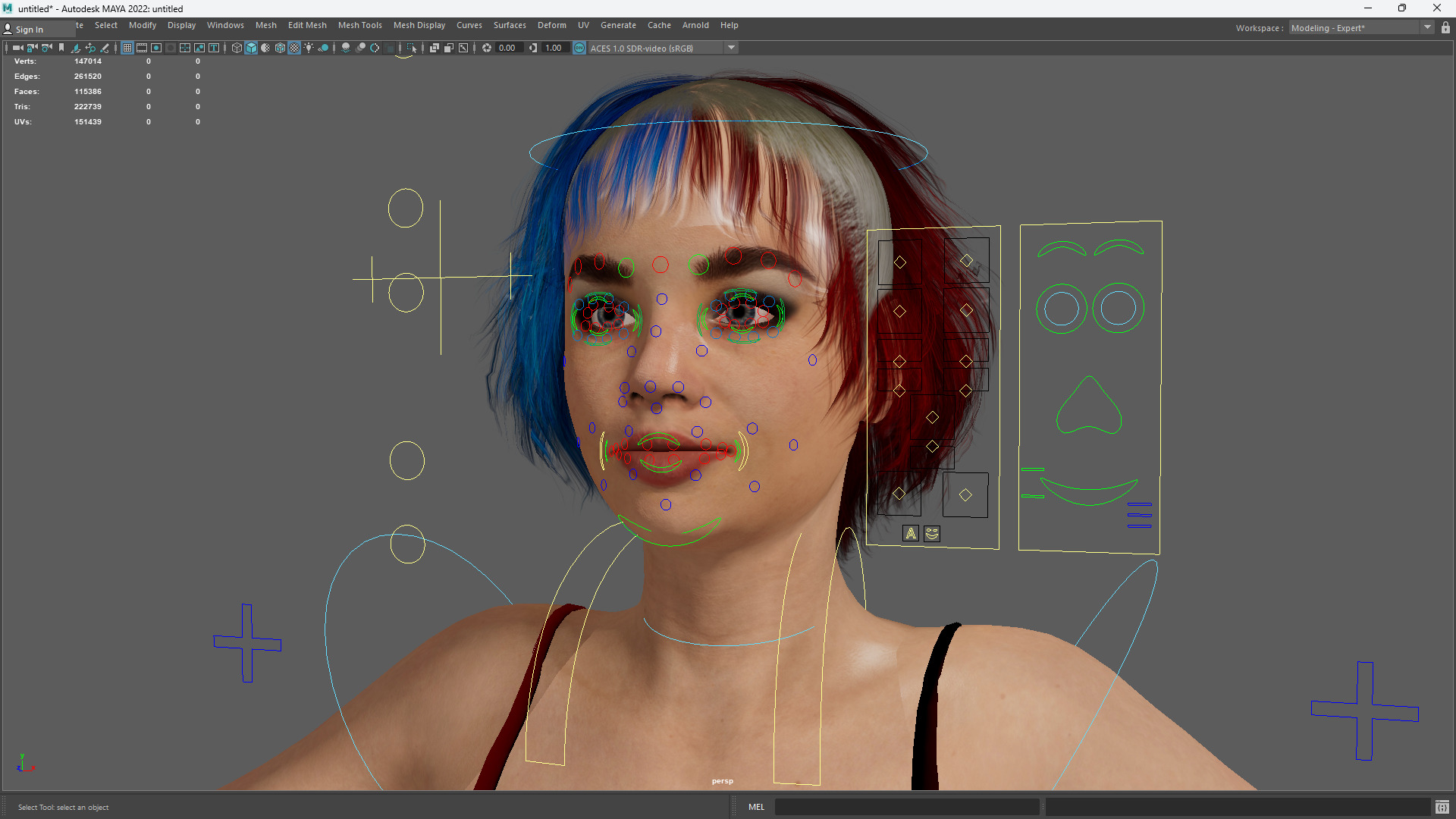 Crazy Realistic Teen Girl Red Blue Hair Quine Low-poly 3D model_17