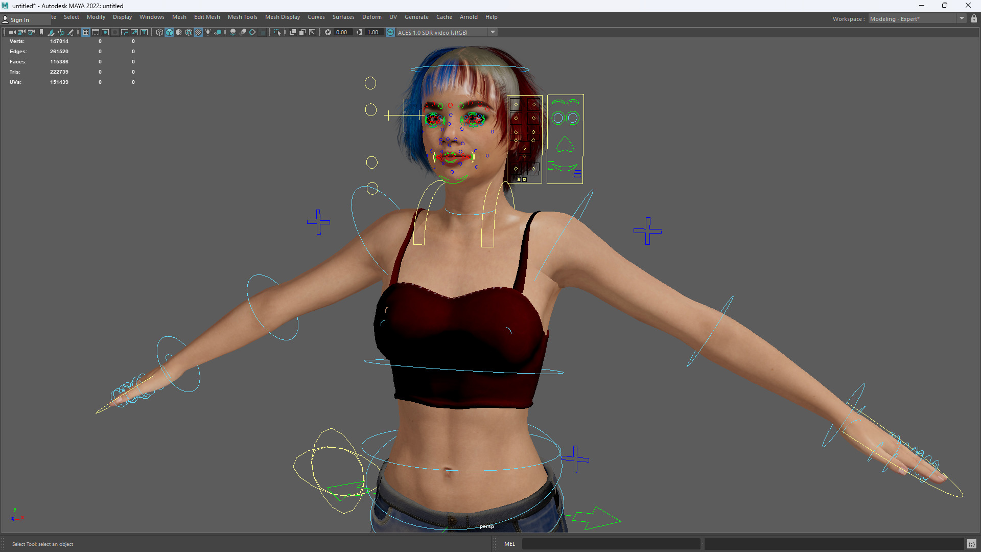 Crazy Realistic Teen Girl Red Blue Hair Quine Low-poly 3D model_18