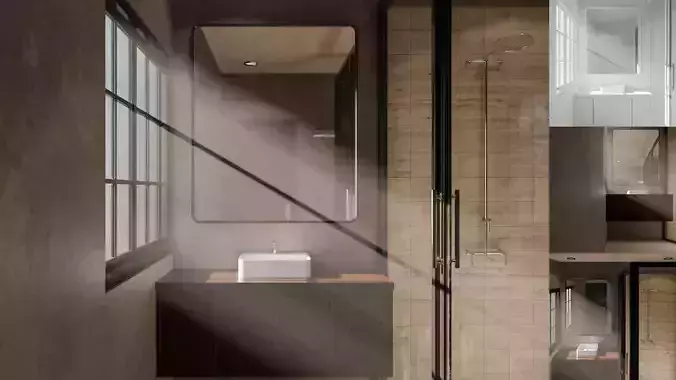 Minimalist Modern Bathroom with Vanity Mirror and Shower