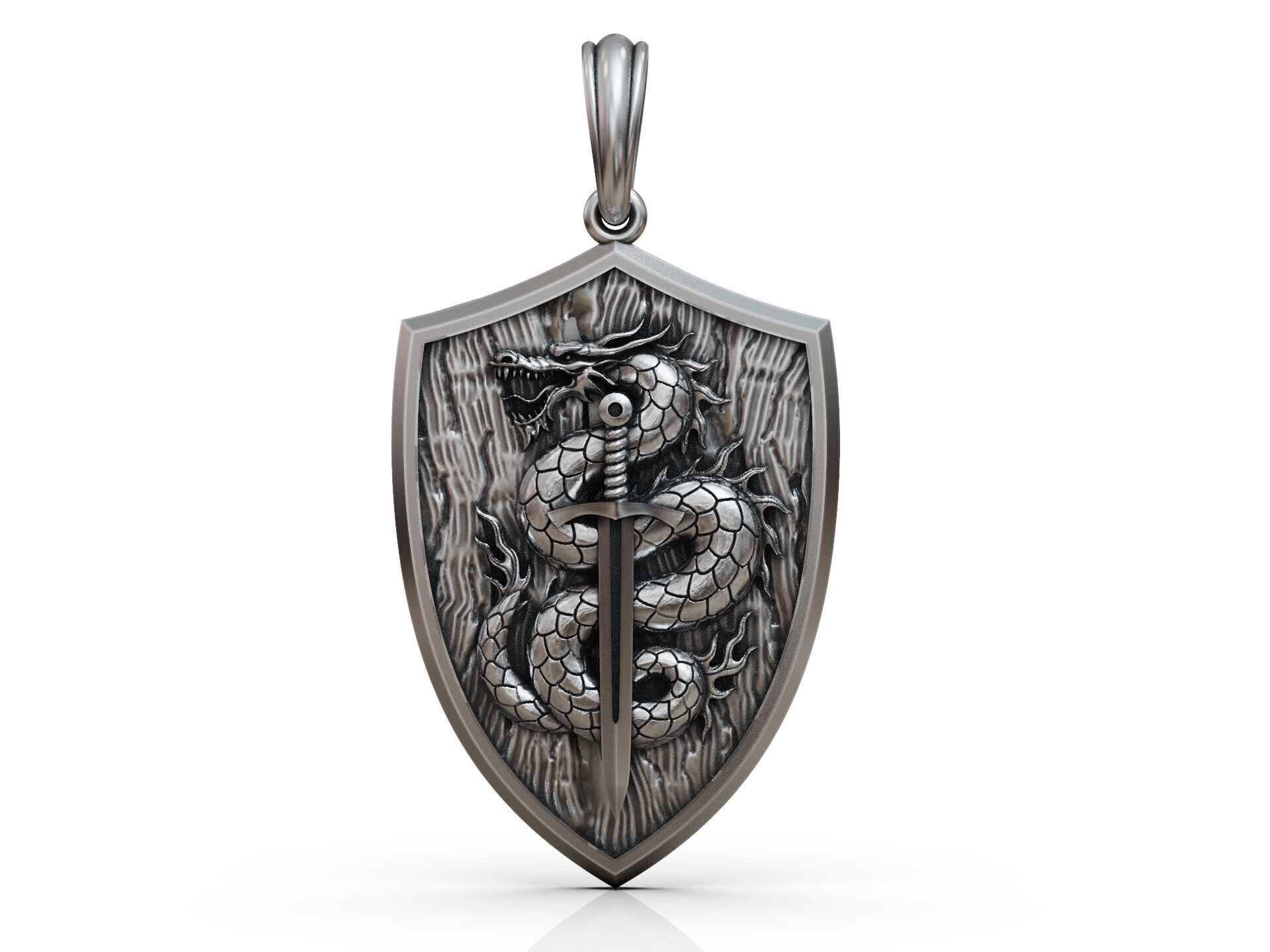 Dragon Pendant with Sword and Shield Scales Medieval Fantasy 3D print model_11