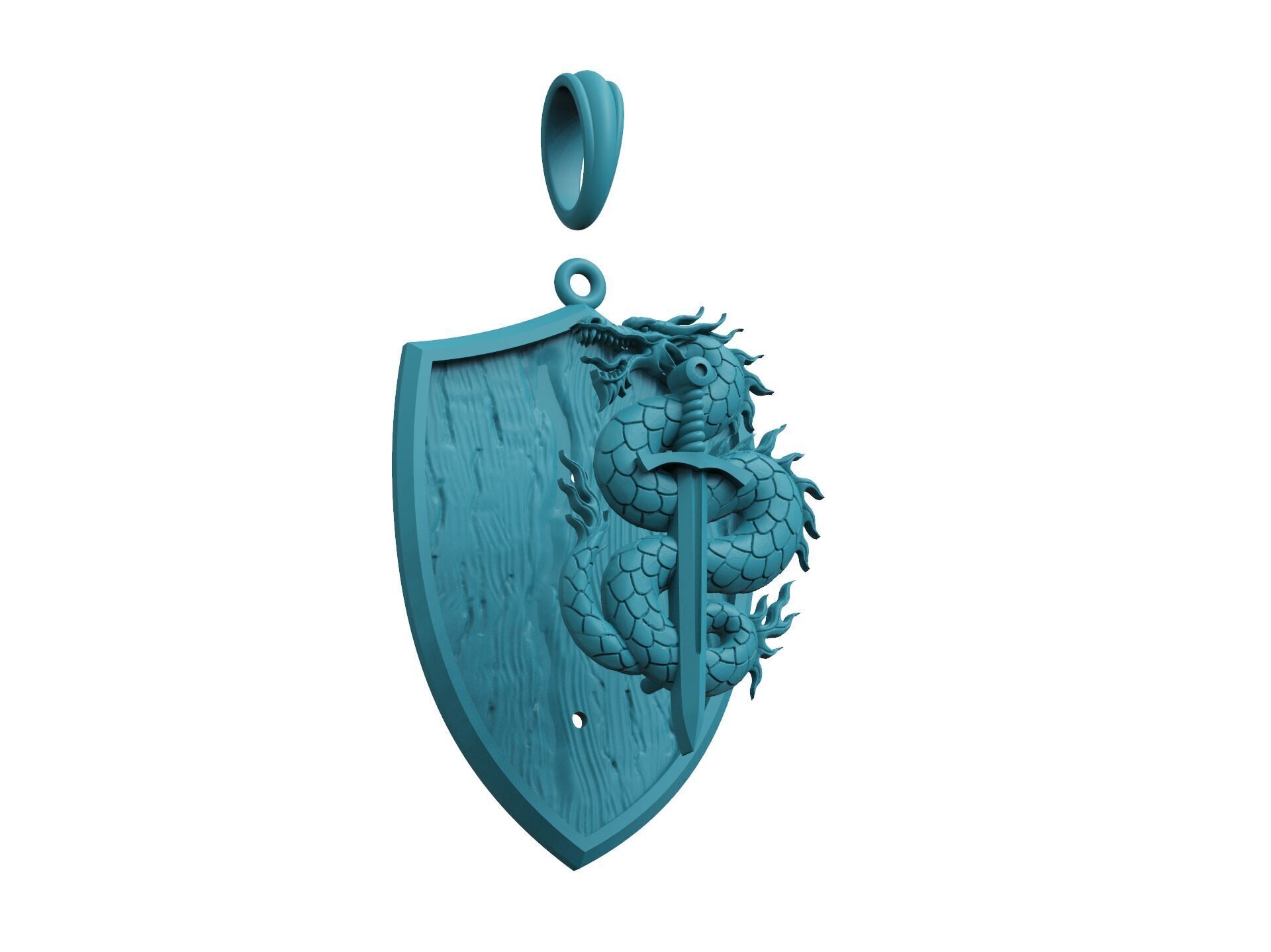 Dragon Pendant with Sword and Shield Scales Medieval Fantasy 3D print model_15