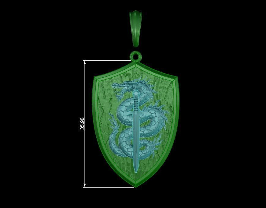 Dragon Pendant with Sword and Shield Scales Medieval Fantasy 3D print model_17