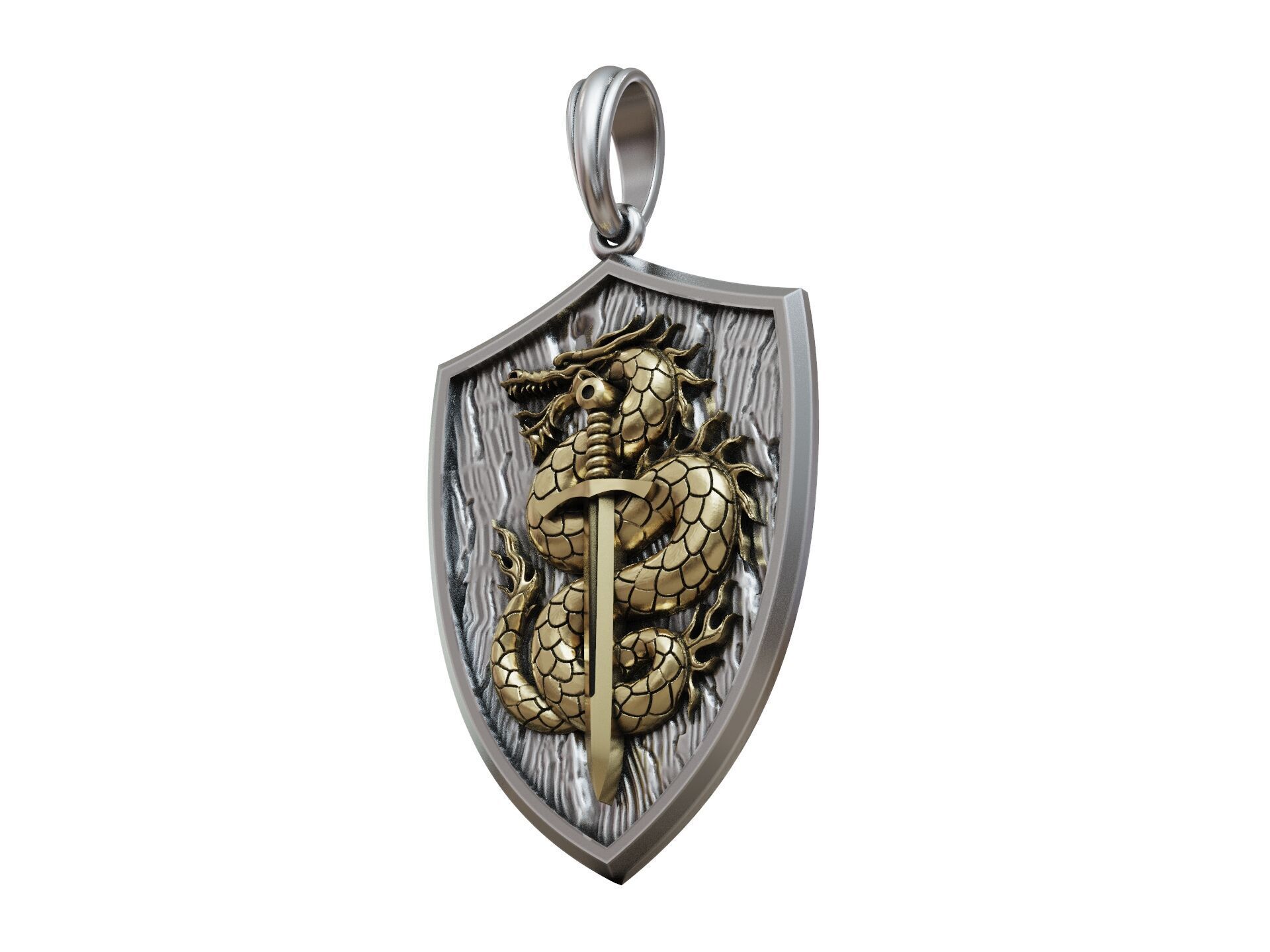 Dragon Pendant with Sword and Shield Scales Medieval Fantasy 3D print model_14