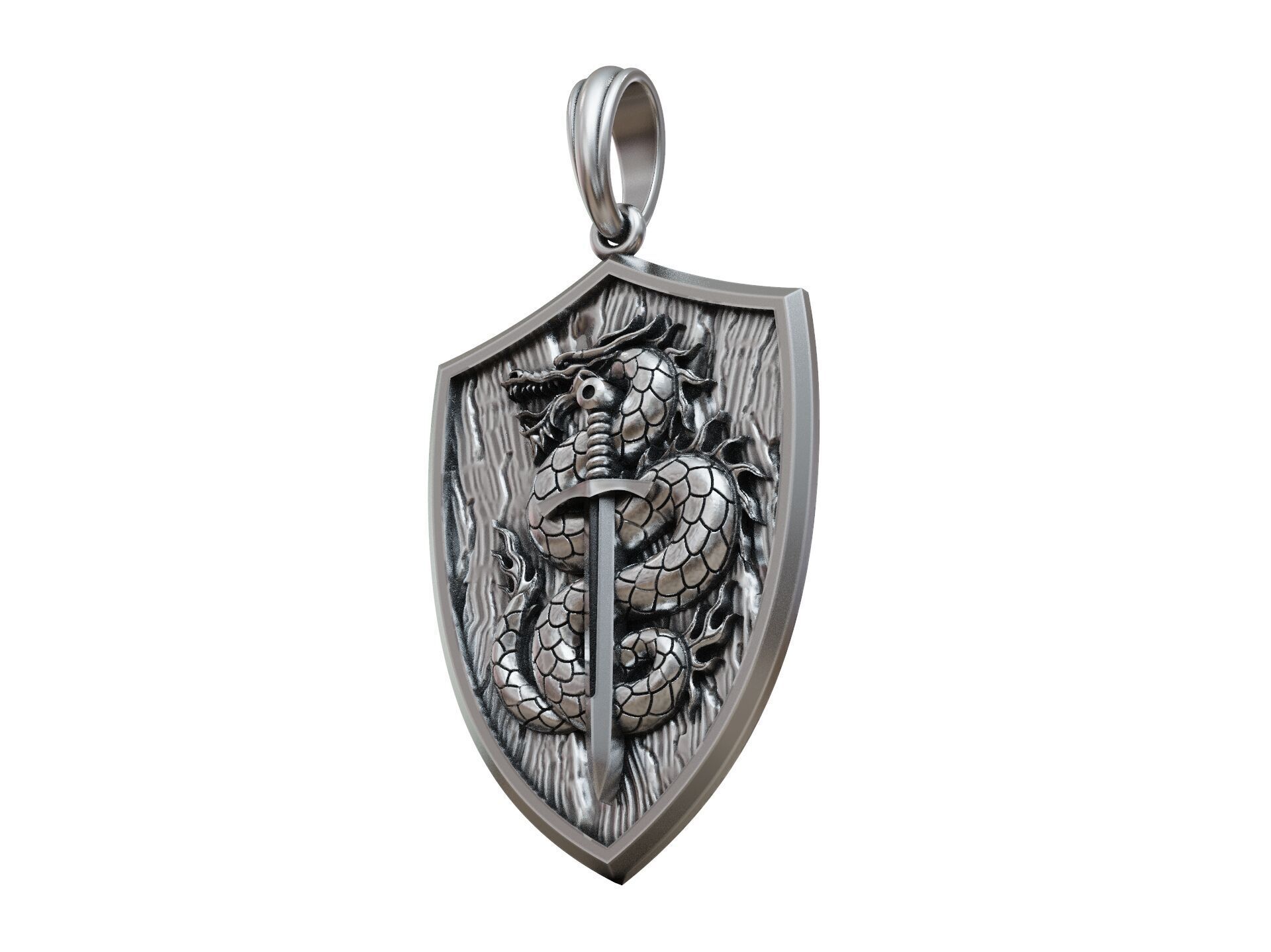 Dragon Pendant with Sword and Shield Scales Medieval Fantasy 3D print model_13