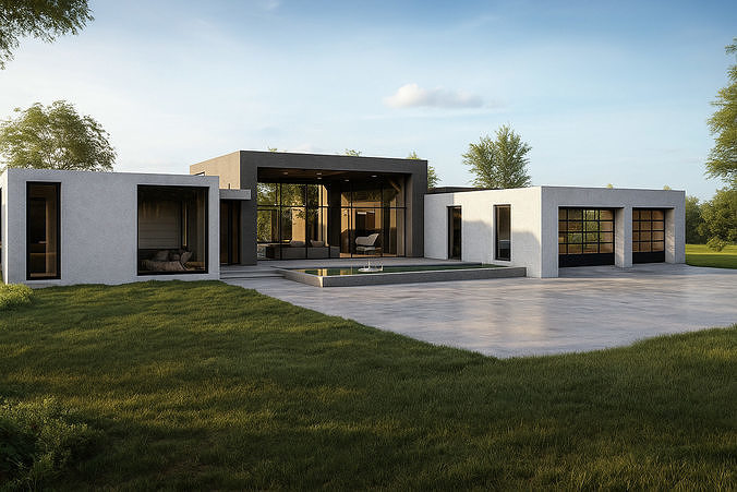 Hillside Villa House 3D model Low-poly 3D model