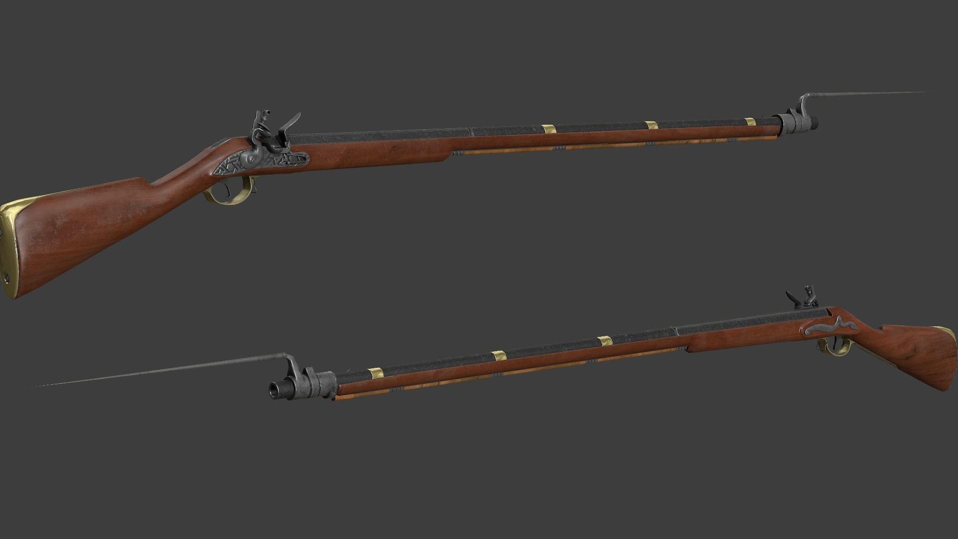 Musket flintlock rifle Low-poly 3D model_0