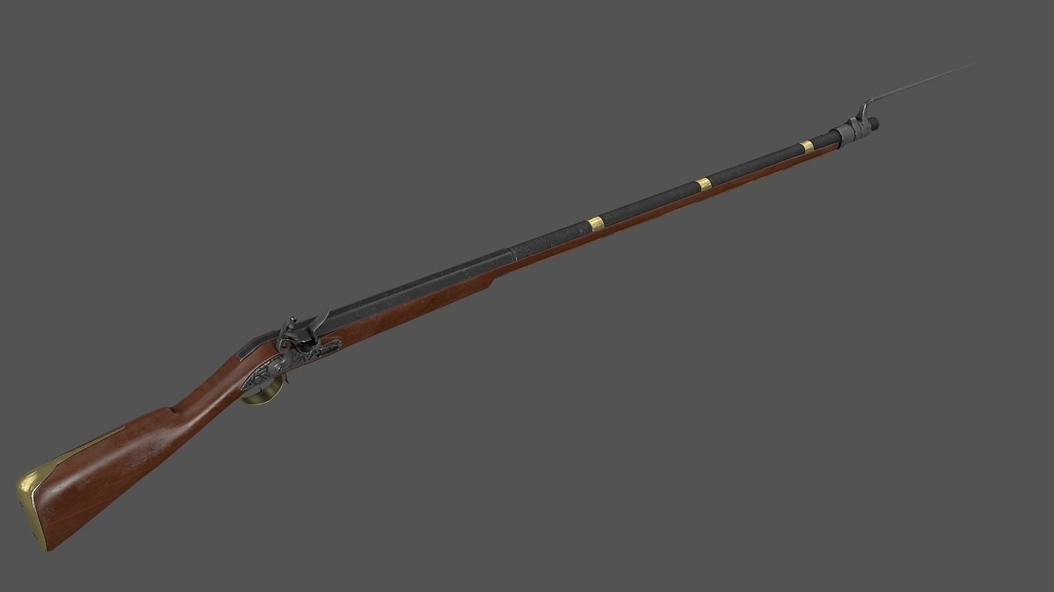Musket flintlock rifle Low-poly 3D model_1