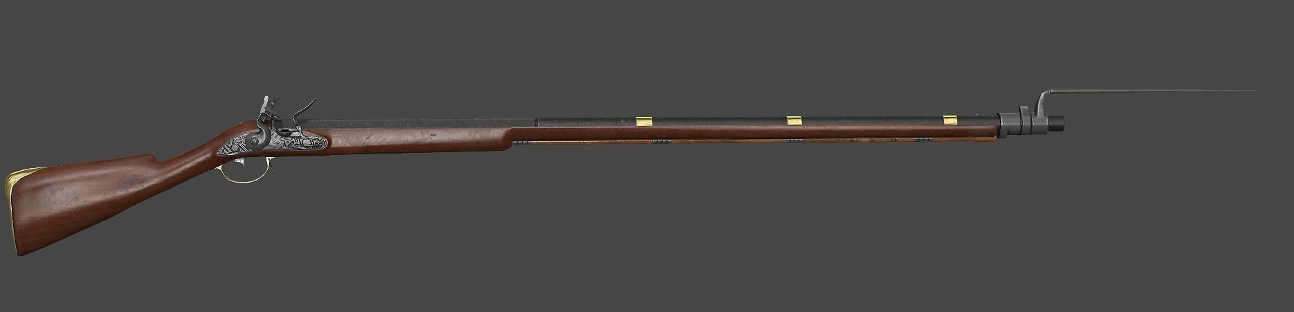 Musket flintlock rifle Low-poly 3D model_2