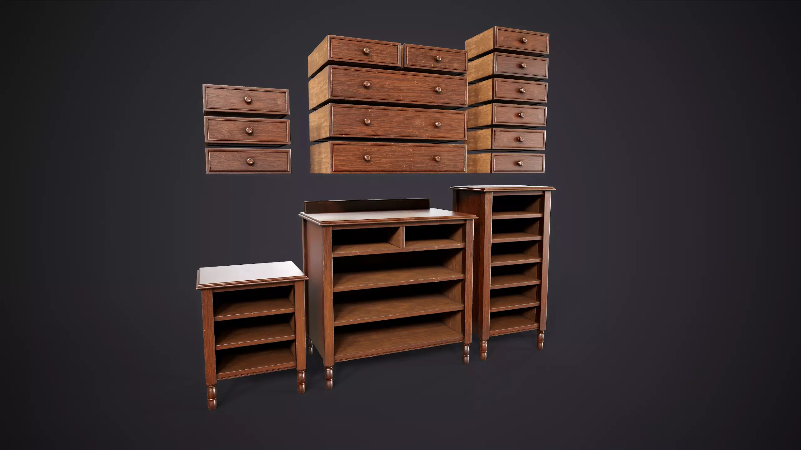 Vintage Bedroom Furniture Set Low-poly 3D model_10