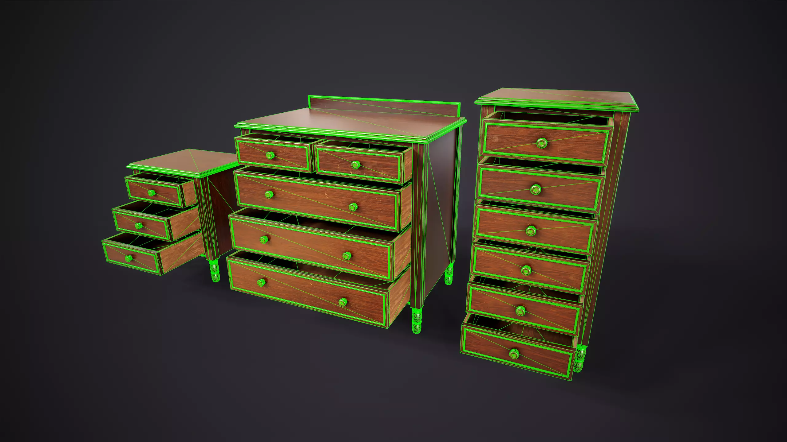 Vintage Bedroom Furniture Set Low-poly 3D model_14