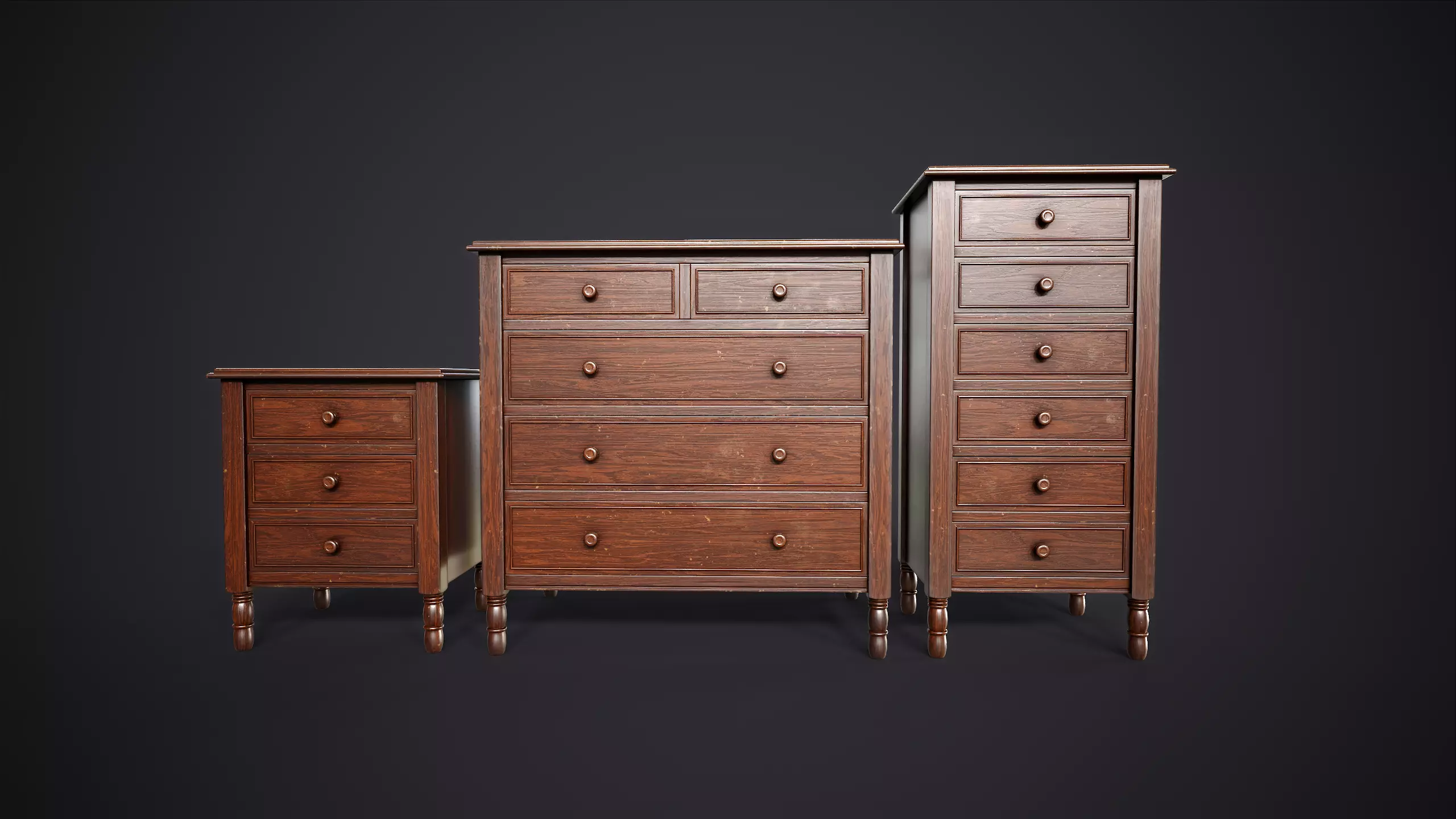 Vintage Bedroom Furniture Set Low-poly 3D model_5