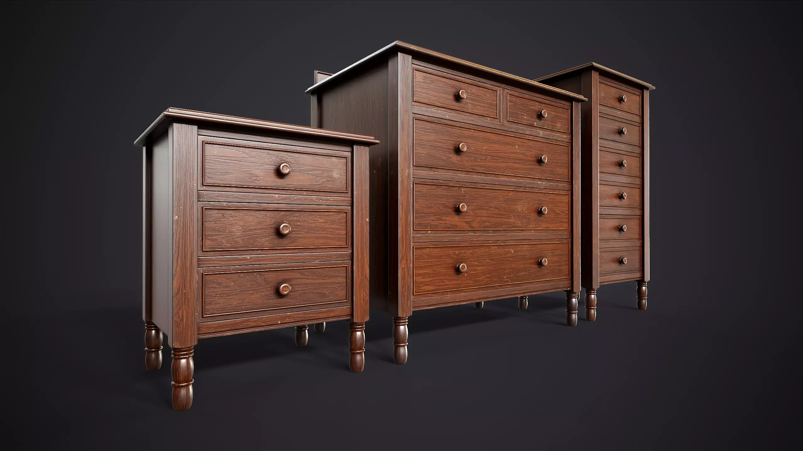 Vintage Bedroom Furniture Set Low-poly 3D model_0