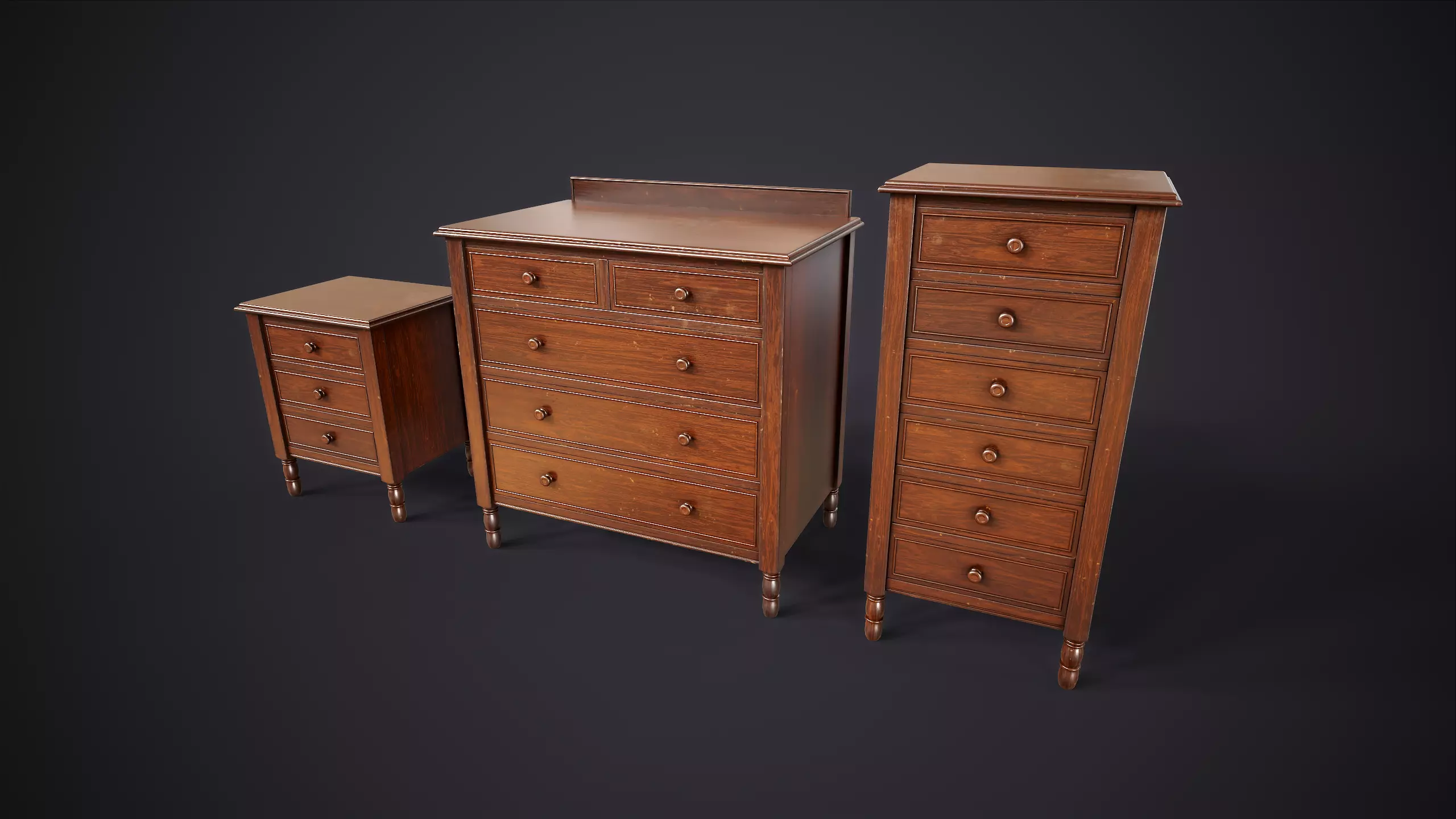Vintage Bedroom Furniture Set Low-poly 3D model_1