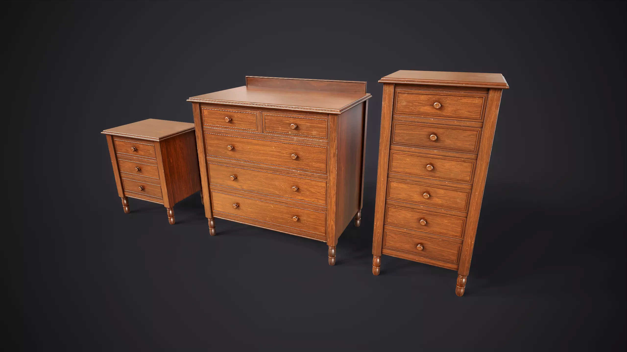 Vintage Bedroom Furniture Set Low-poly 3D model_2