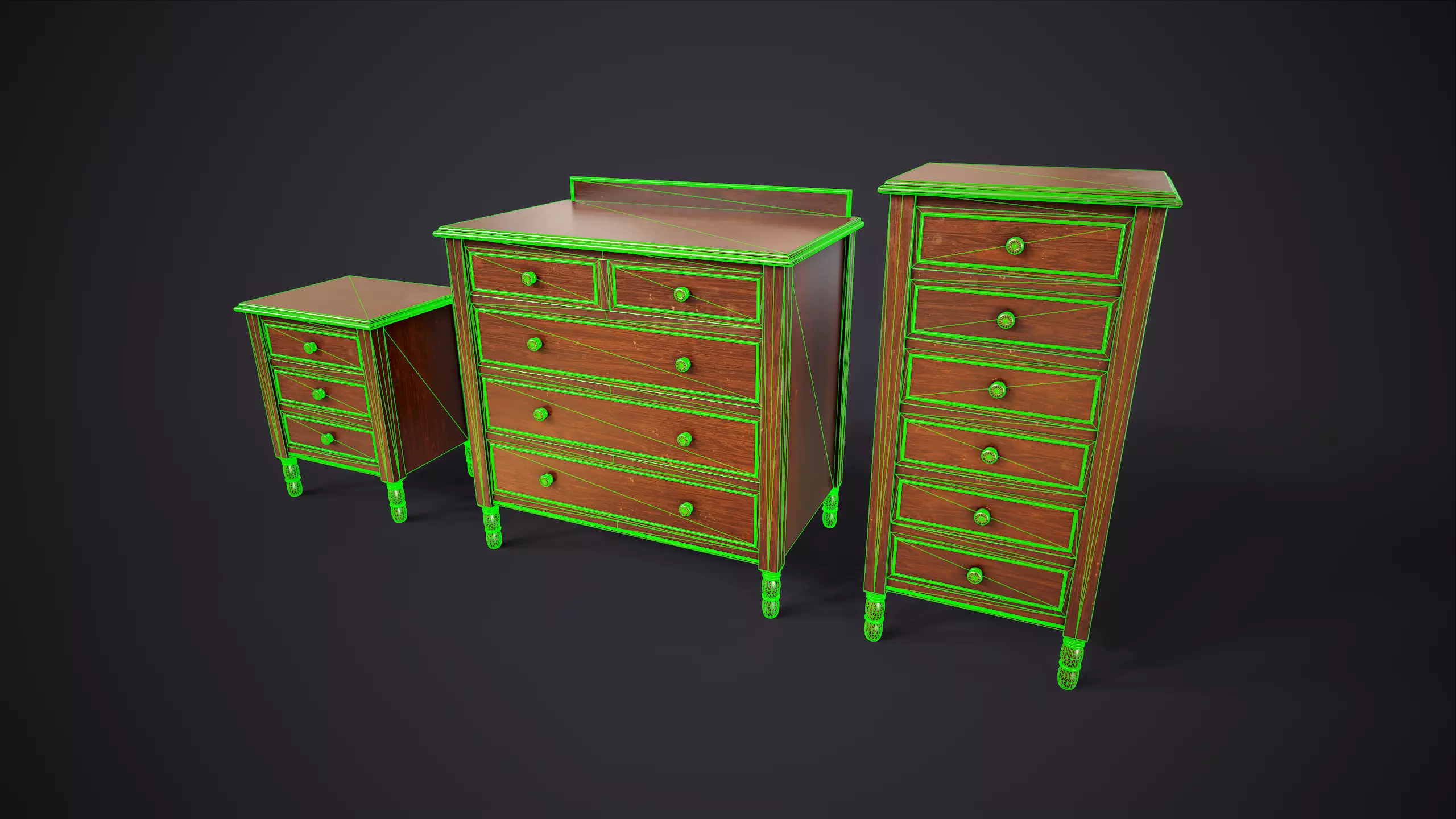 Vintage Bedroom Furniture Set Low-poly 3D model_15