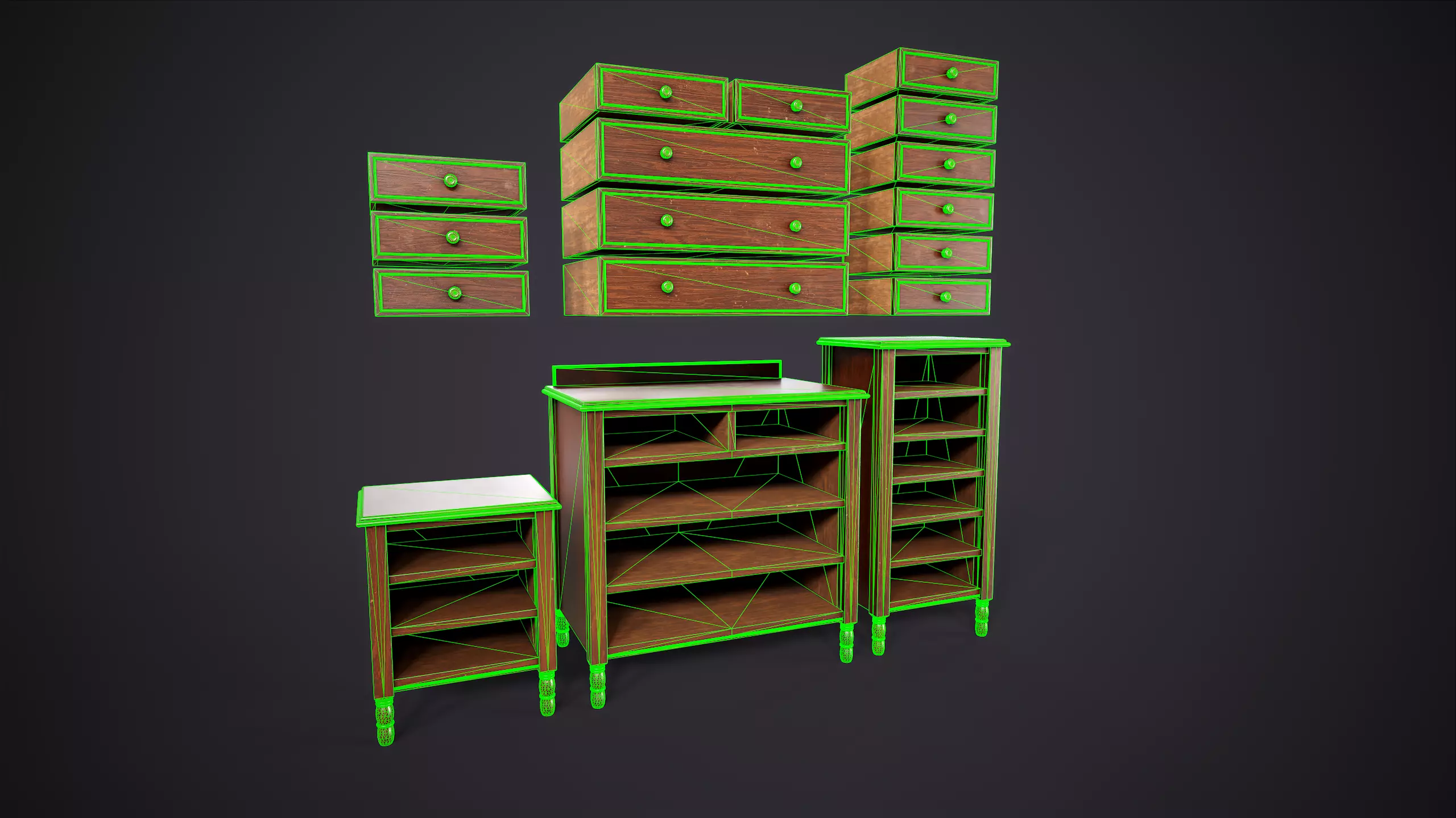 Vintage Bedroom Furniture Set Low-poly 3D model_12
