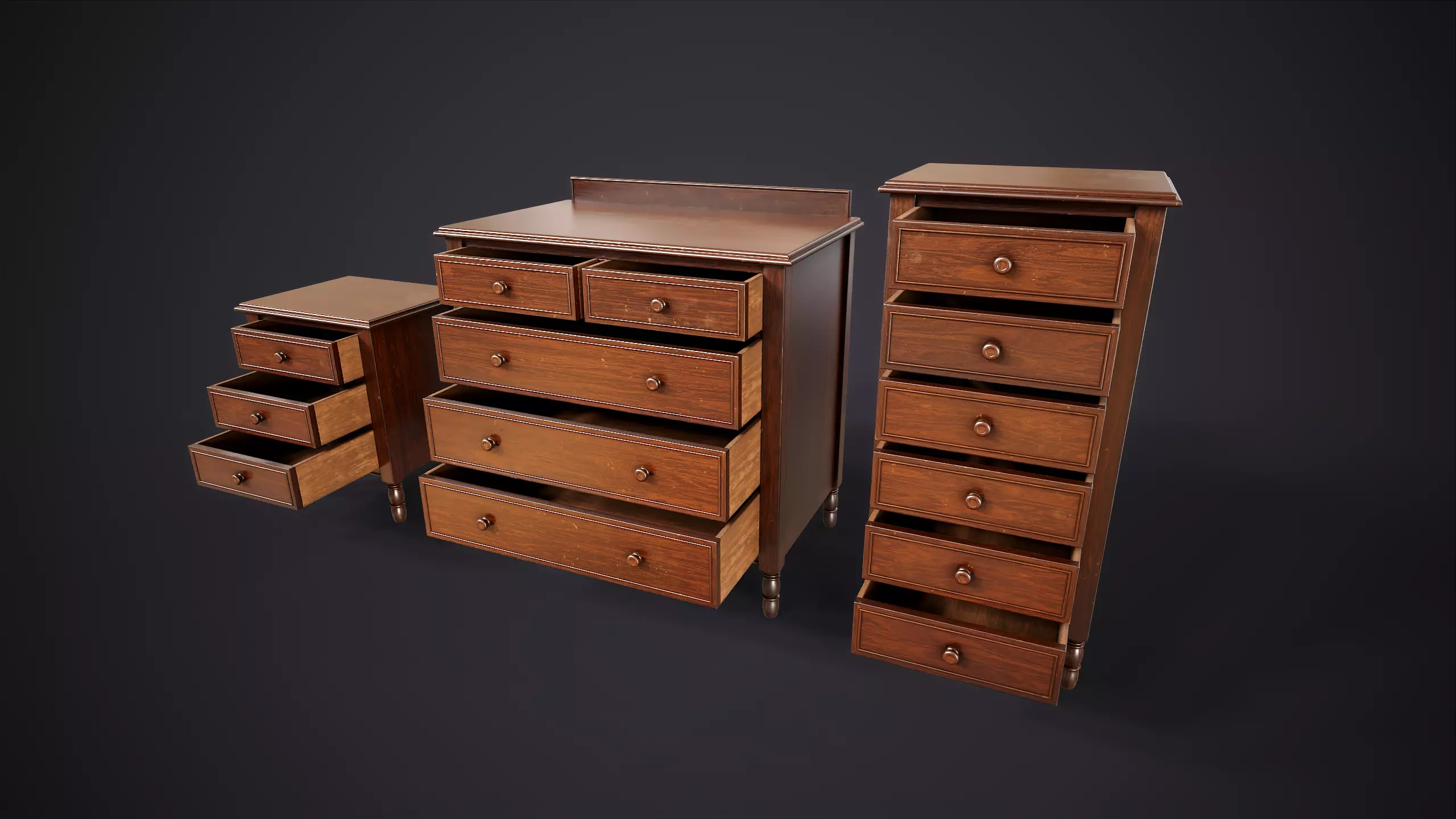 Vintage Bedroom Furniture Set Low-poly 3D model_4