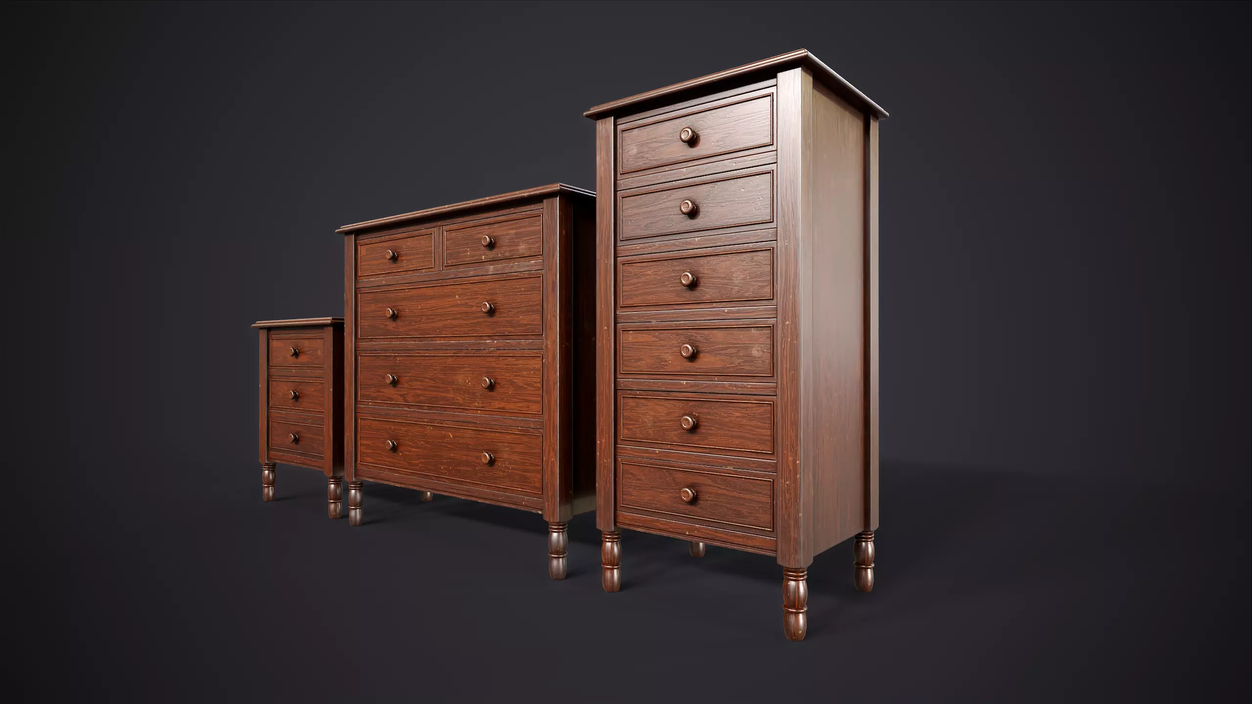 Vintage Bedroom Furniture Set Low-poly 3D model_6
