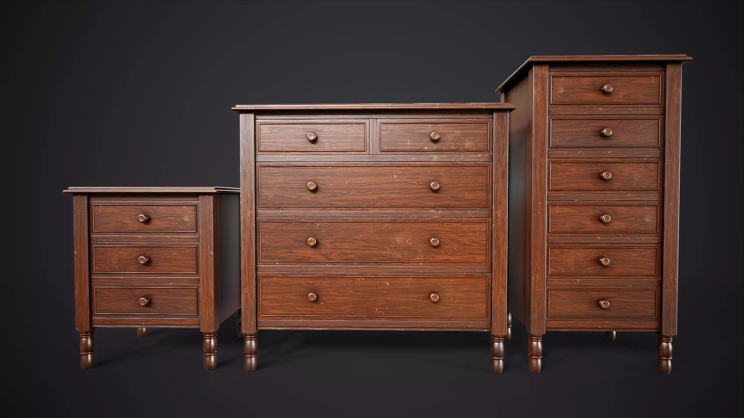 Vintage Bedroom Furniture Set Low-poly 3D model_3