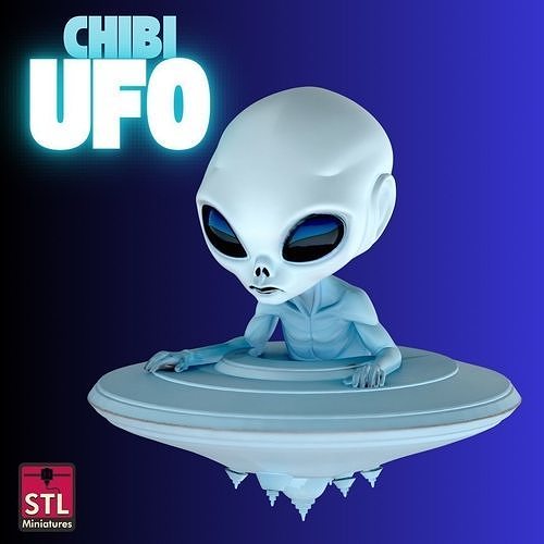 STL Chibi Alien in UFO Cute Cosmic Visitor 3D print model