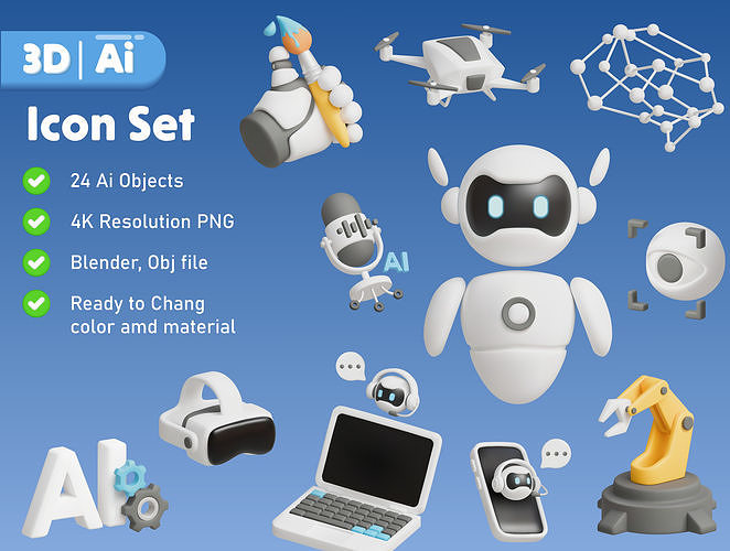 Ai Icon pack Low-poly 3D model