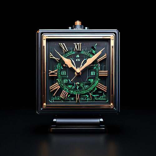 Luxury Square Clock with Green Details Low-poly 3D model
