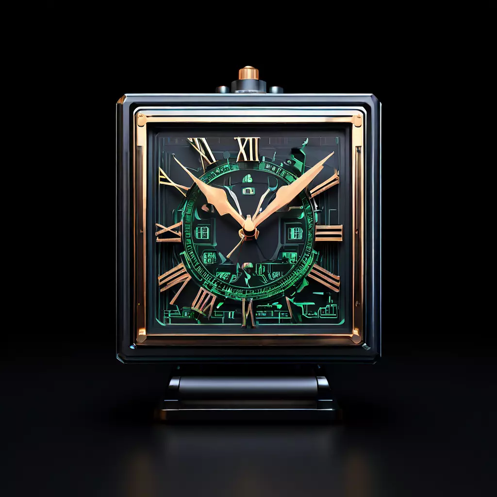 Luxury Square Clock with Green Details Low-poly 3D model_0