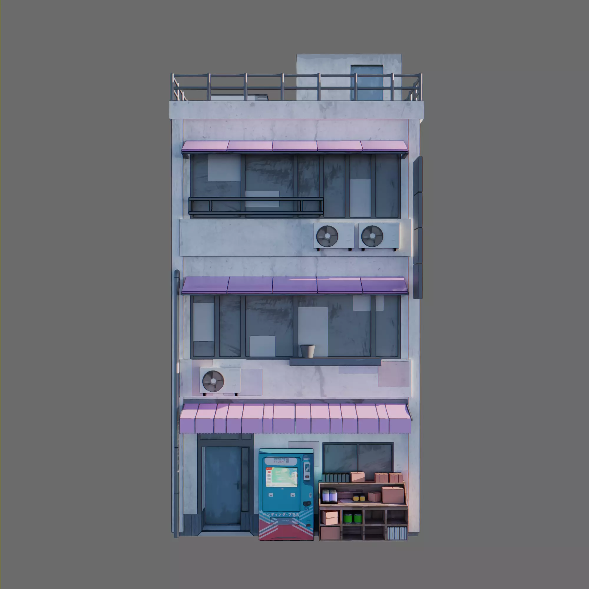 Anime building city 01 3D model_0