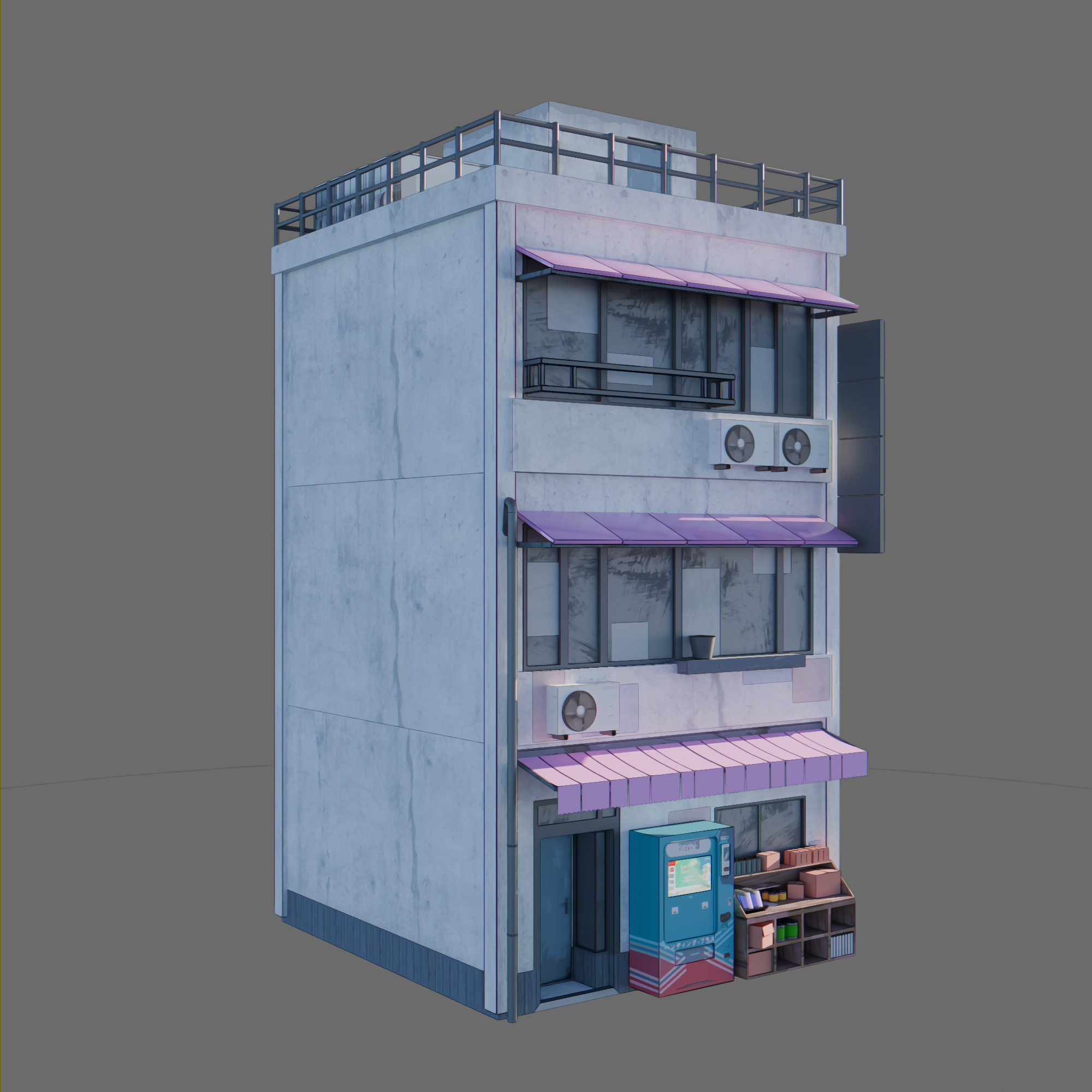 Anime building city 01 3D model_2