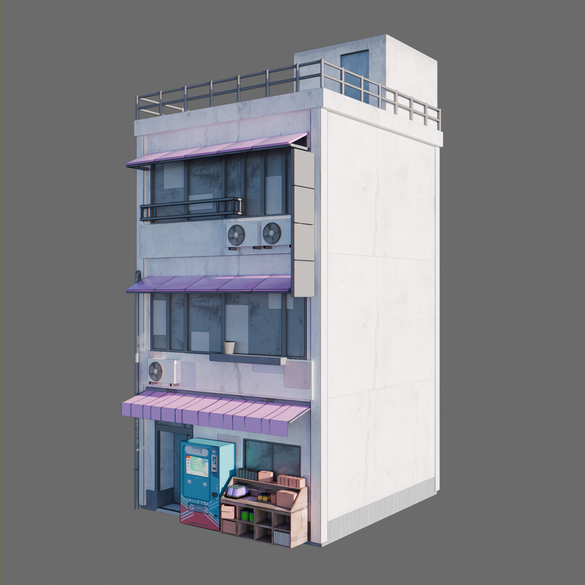 Anime building city 01 3D model_1