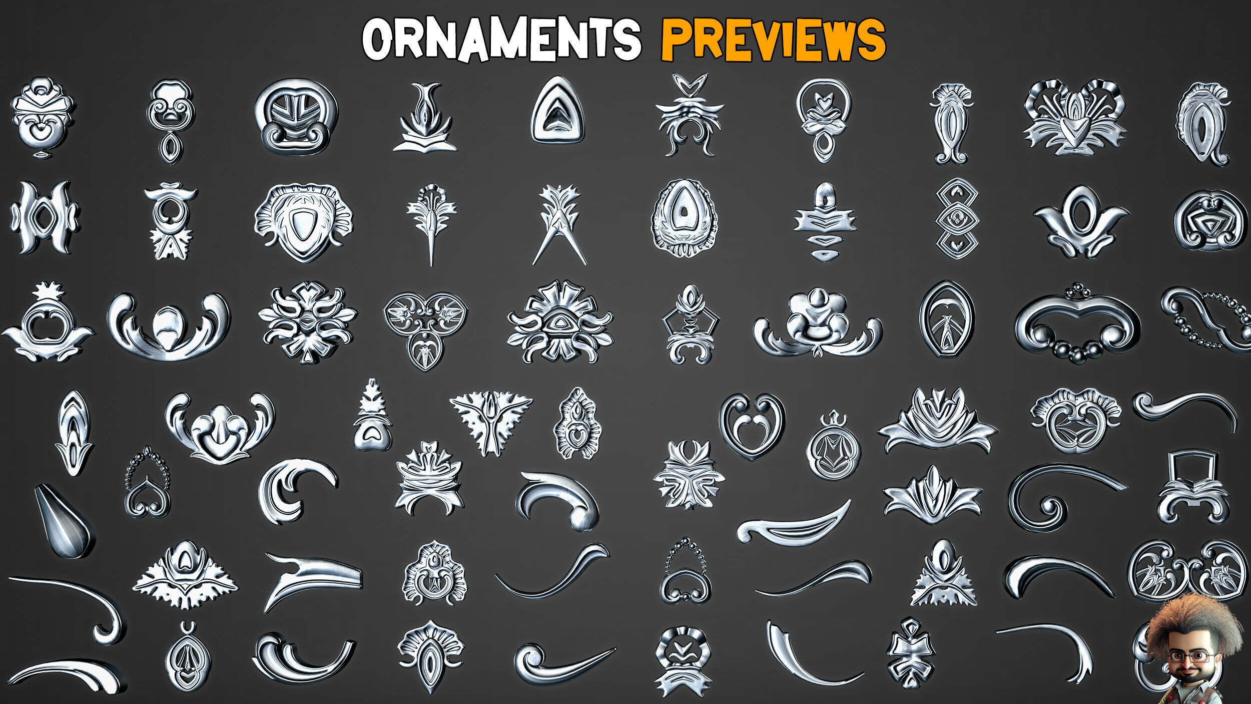 150 Ornamental Brushes and IMM Brushes Vol 44 Low-poly 3D model_1