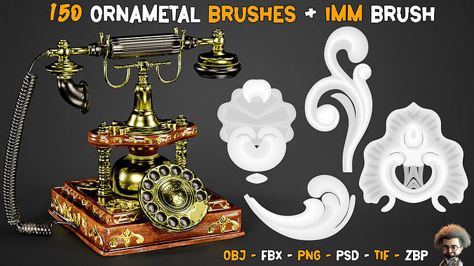 150 Ornamental Brushes and  IMM Brushes    Vol 44 Low-poly 3D model