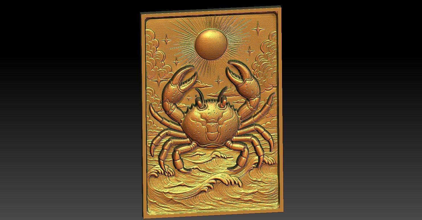 1 Cancer Zodiac CNC Relief Model 3D print model_2
