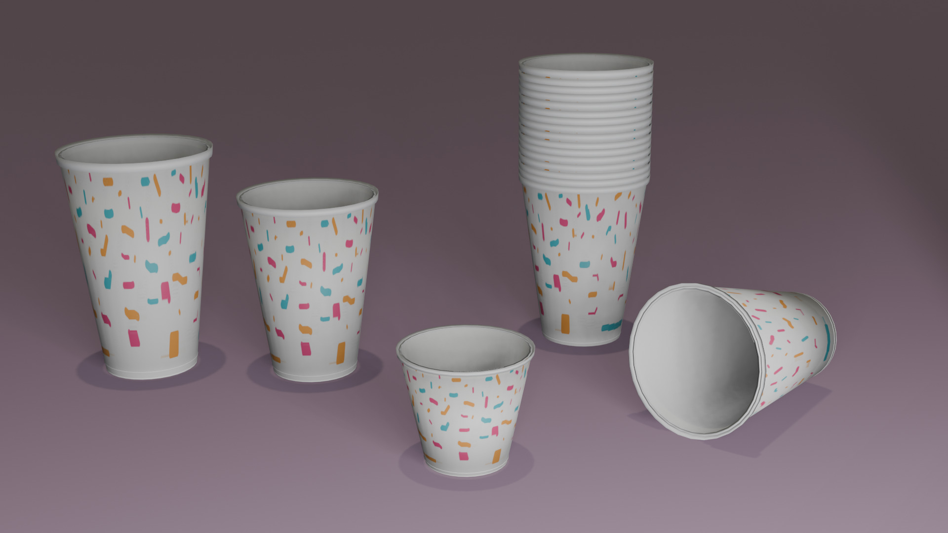 Low Poly 5 patterns paper cups Low-poly 3D model_2