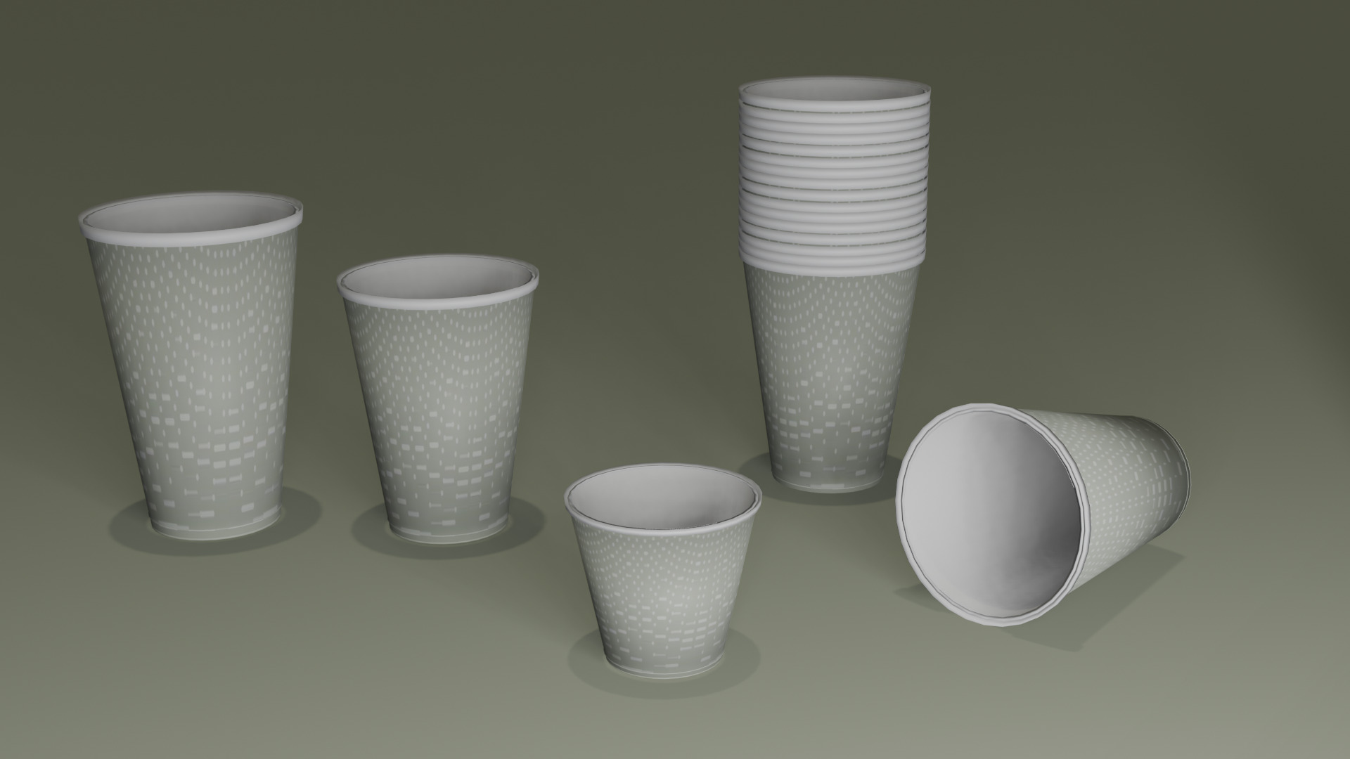 Low Poly 5 patterns paper cups Low-poly 3D model_4