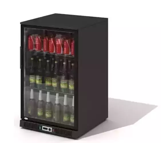 fridge beverage cooler with bottles in it