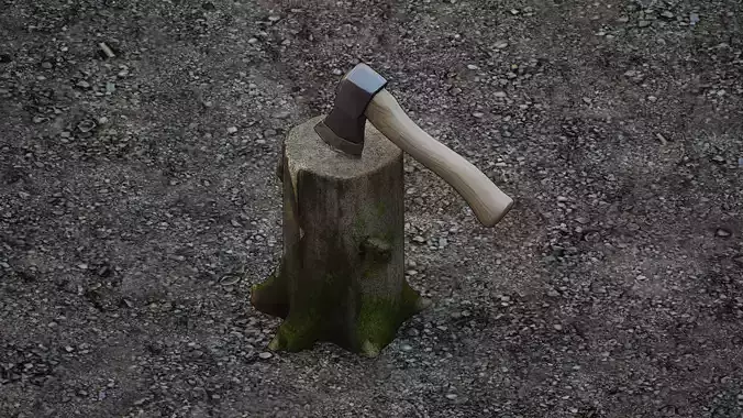 Tree stump with axe