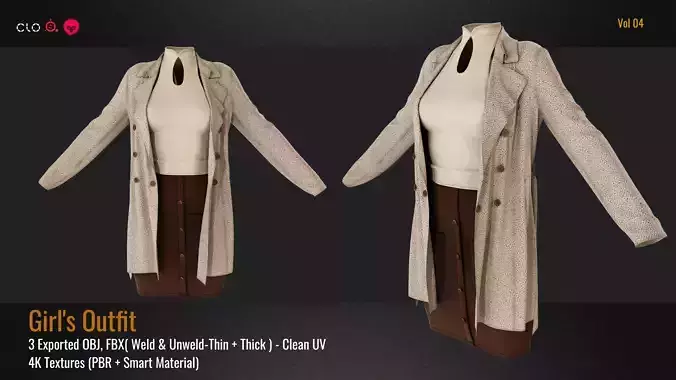 Female Outfit-VOL 04-Marvelous Designer-OBJ-FBX-4K Textures 